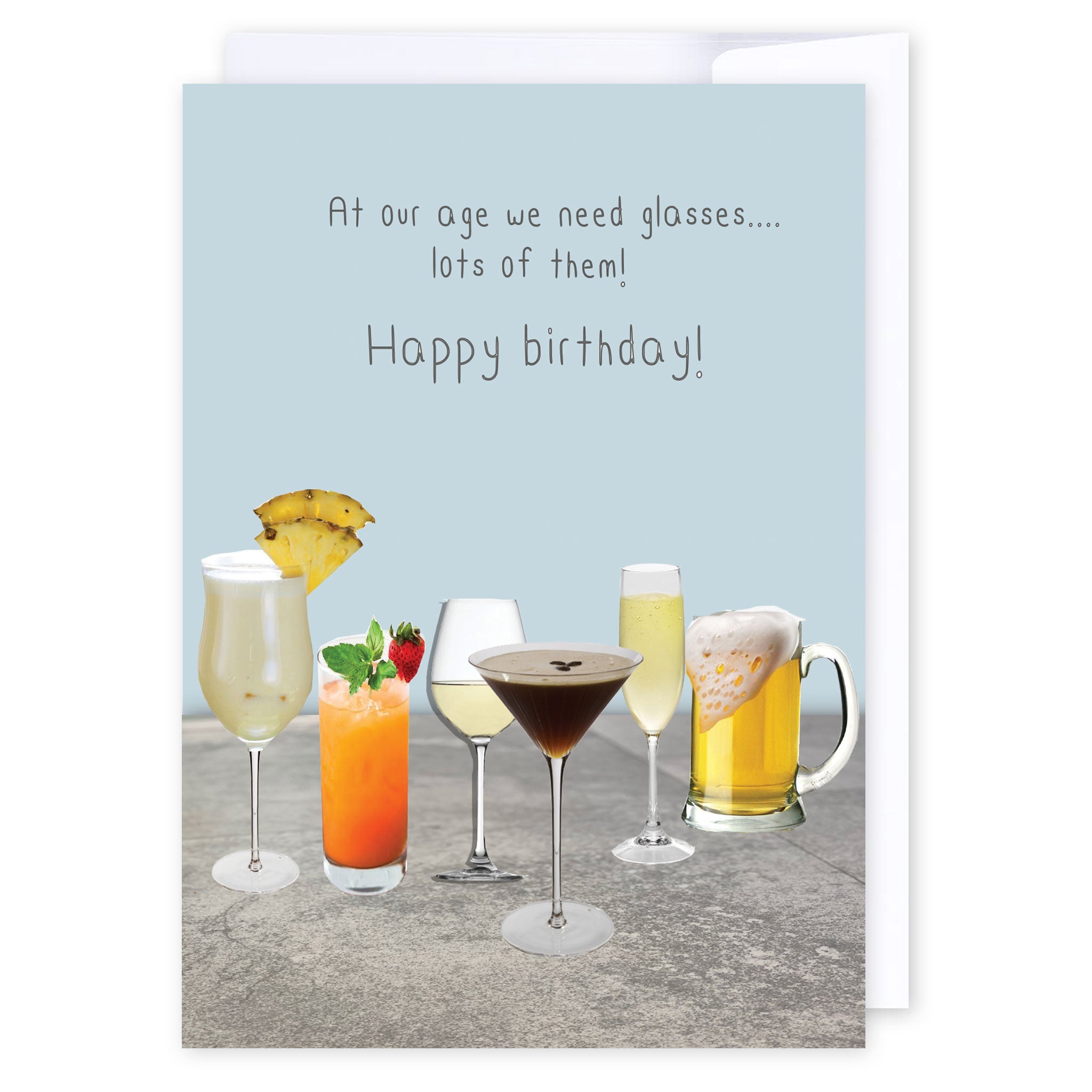At our age we need glasses: NZ Made Greeting Card, Best sellers, Birthday, Oldies by Icandy Design Ltd