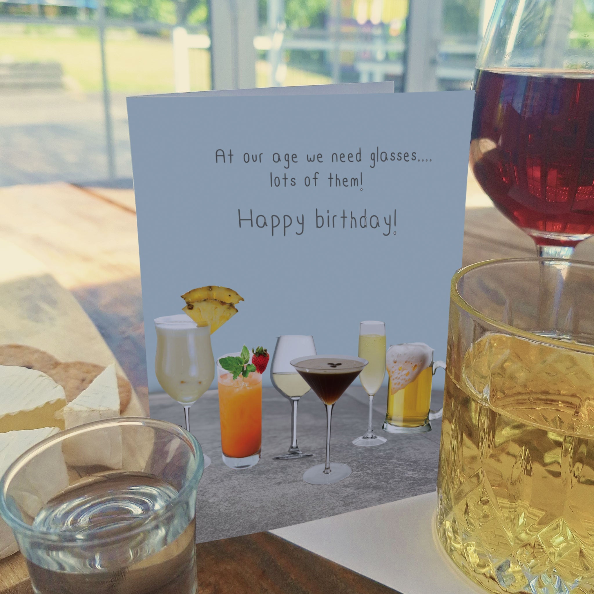 At our age we need glasses: NZ Made Greeting Card, Best sellers, Birthday, Oldies by Icandy Design Ltd