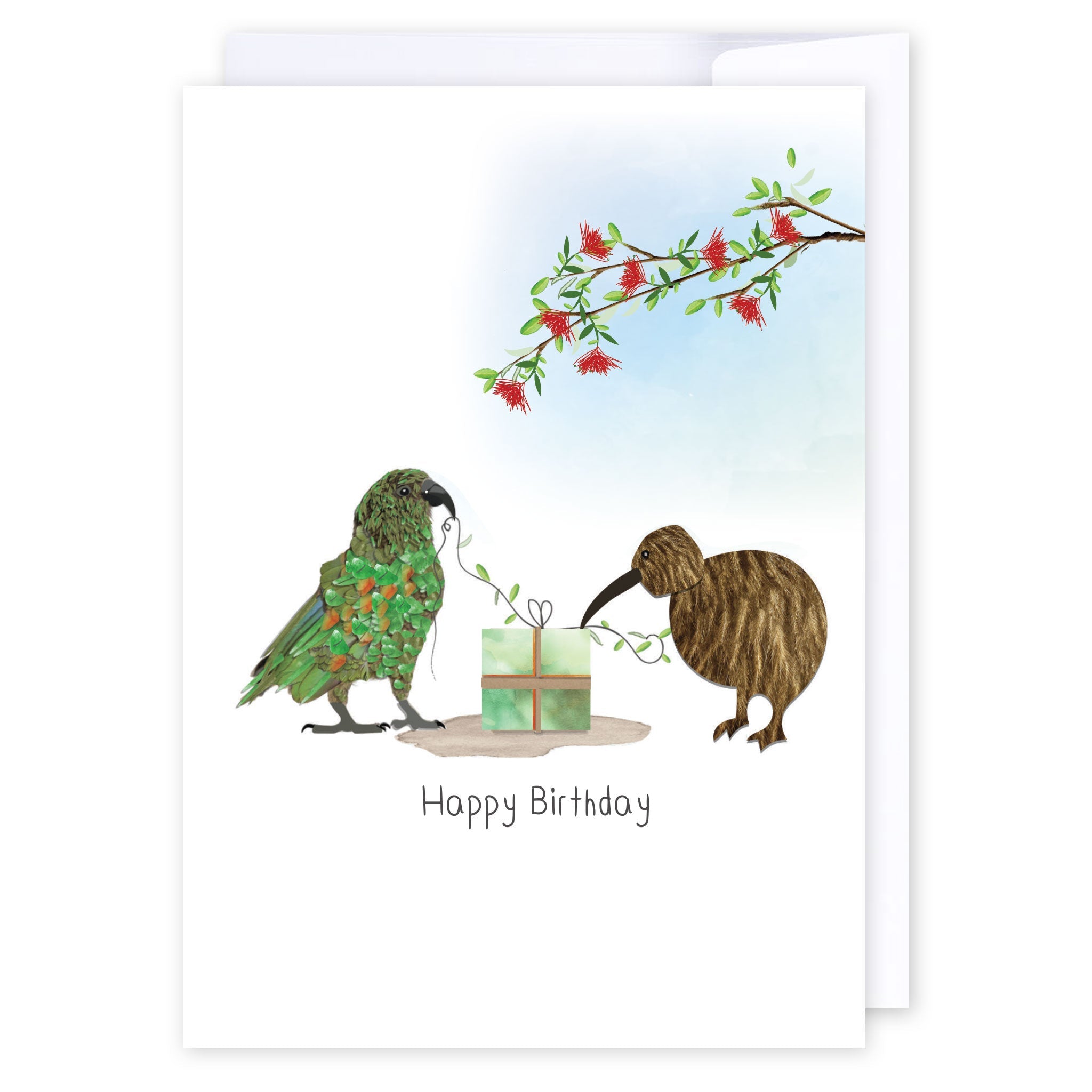 Birthday Kea & Kiwi: NZ Made Greeting Card, Birthday, Kiwiana, by Icandy Design Ltd