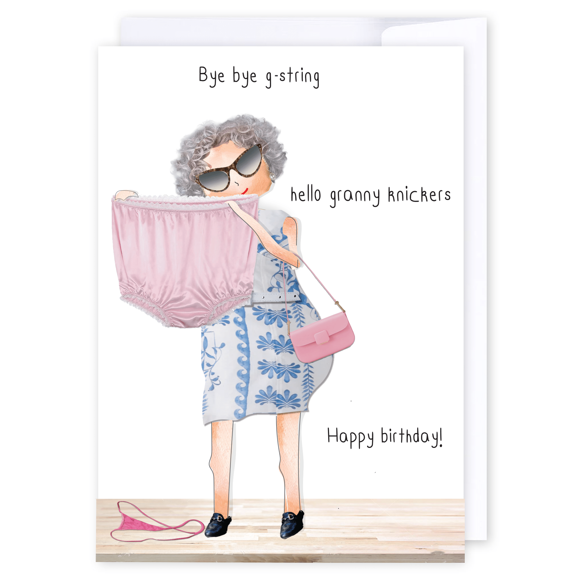 Bye bye g - string: NZ Made Greeting Card, Birthday, For Her, Fun by Icandy Design Ltd