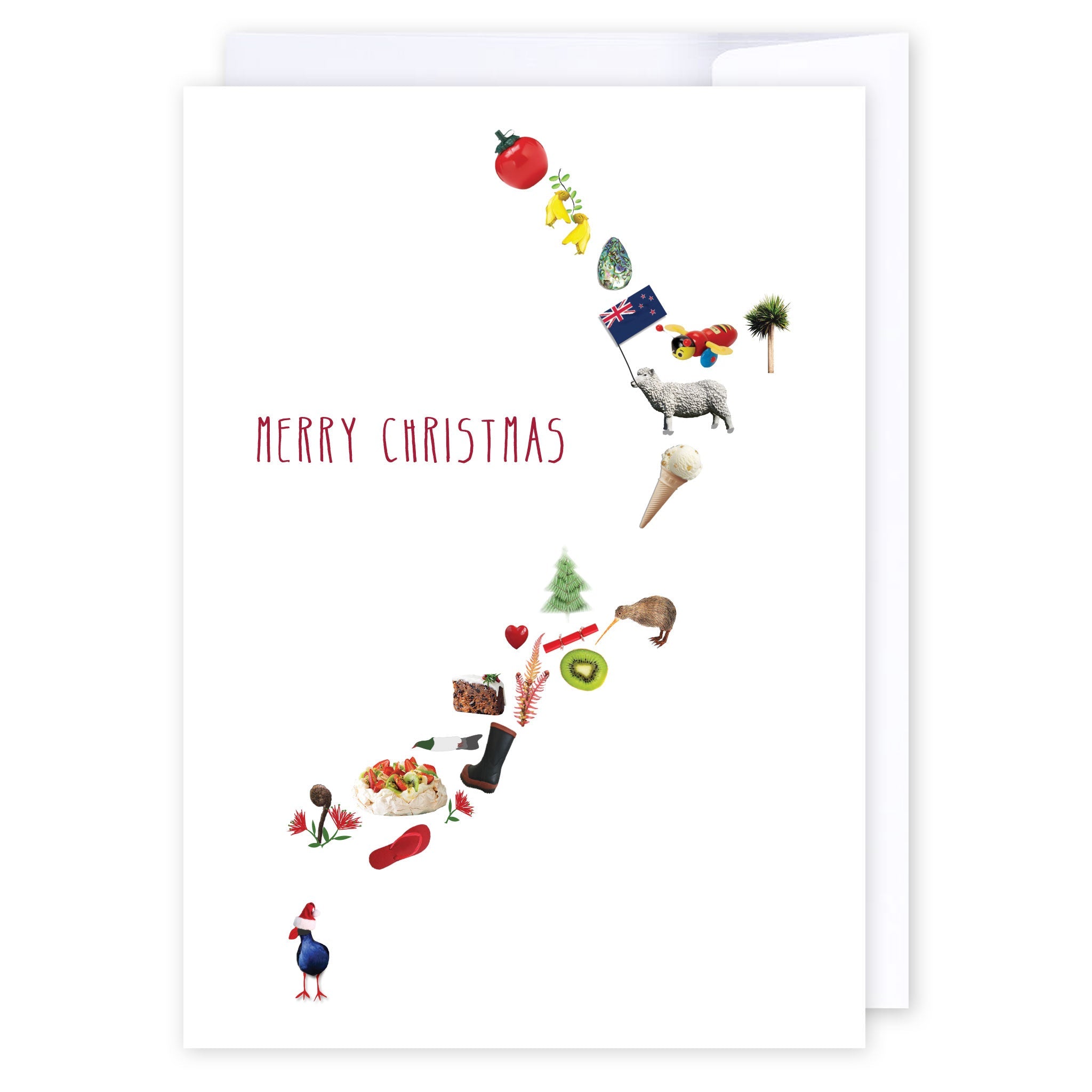 Christmas Kiwiana Map: NZ Made Greeting Card, Christmas, Kiwiana, by Icandy Design Ltd