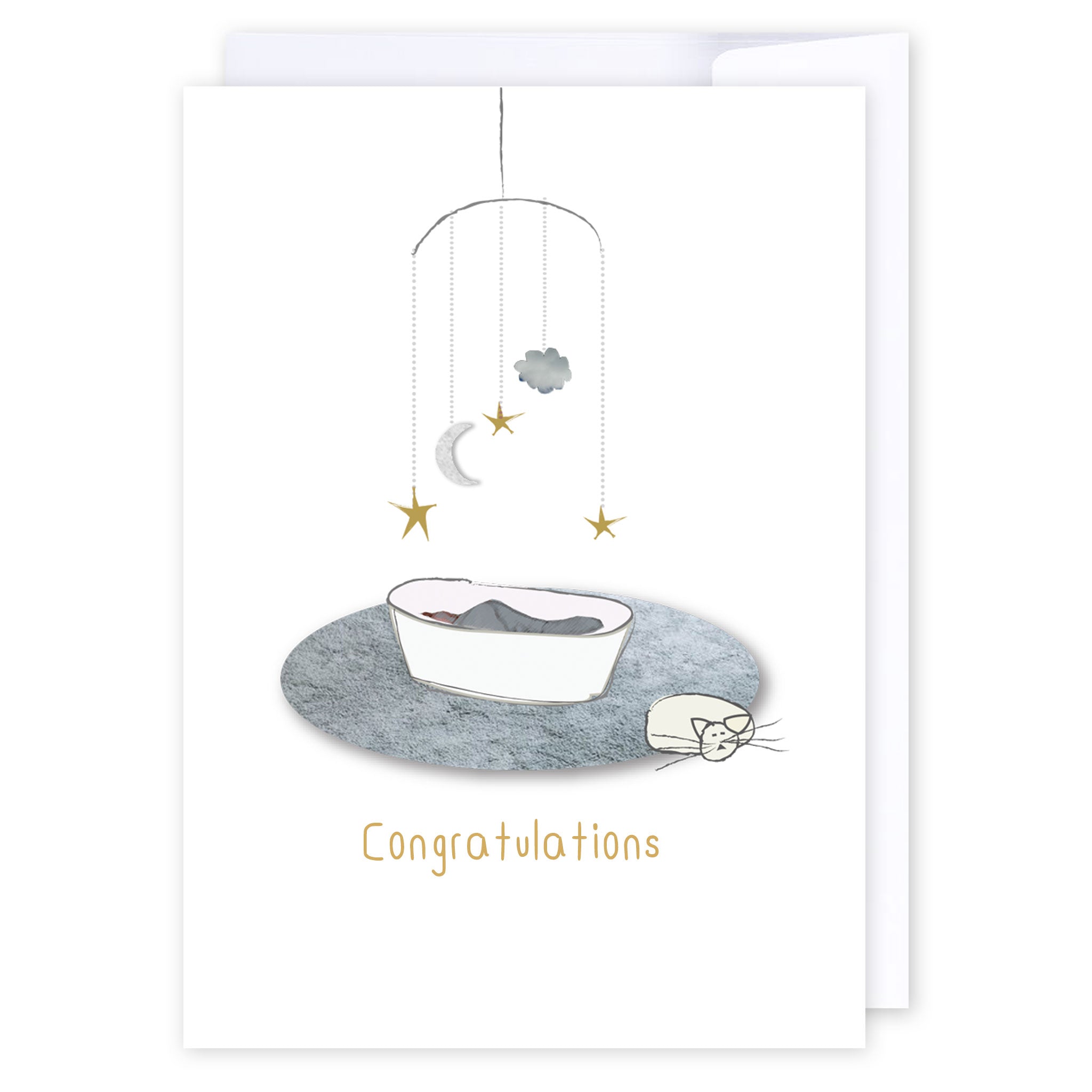 Congratulations baby mobile: NZ Made Greeting Card, Baby, Cats & Dogs, Clearance by Icandy Design Ltd