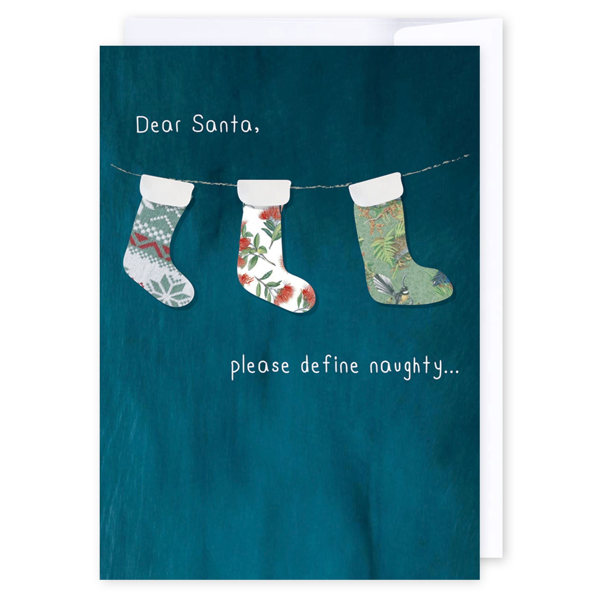 Define naughty: NZ Made Greeting Card, Christmas, Kiwiana, by Icandy Design Ltd