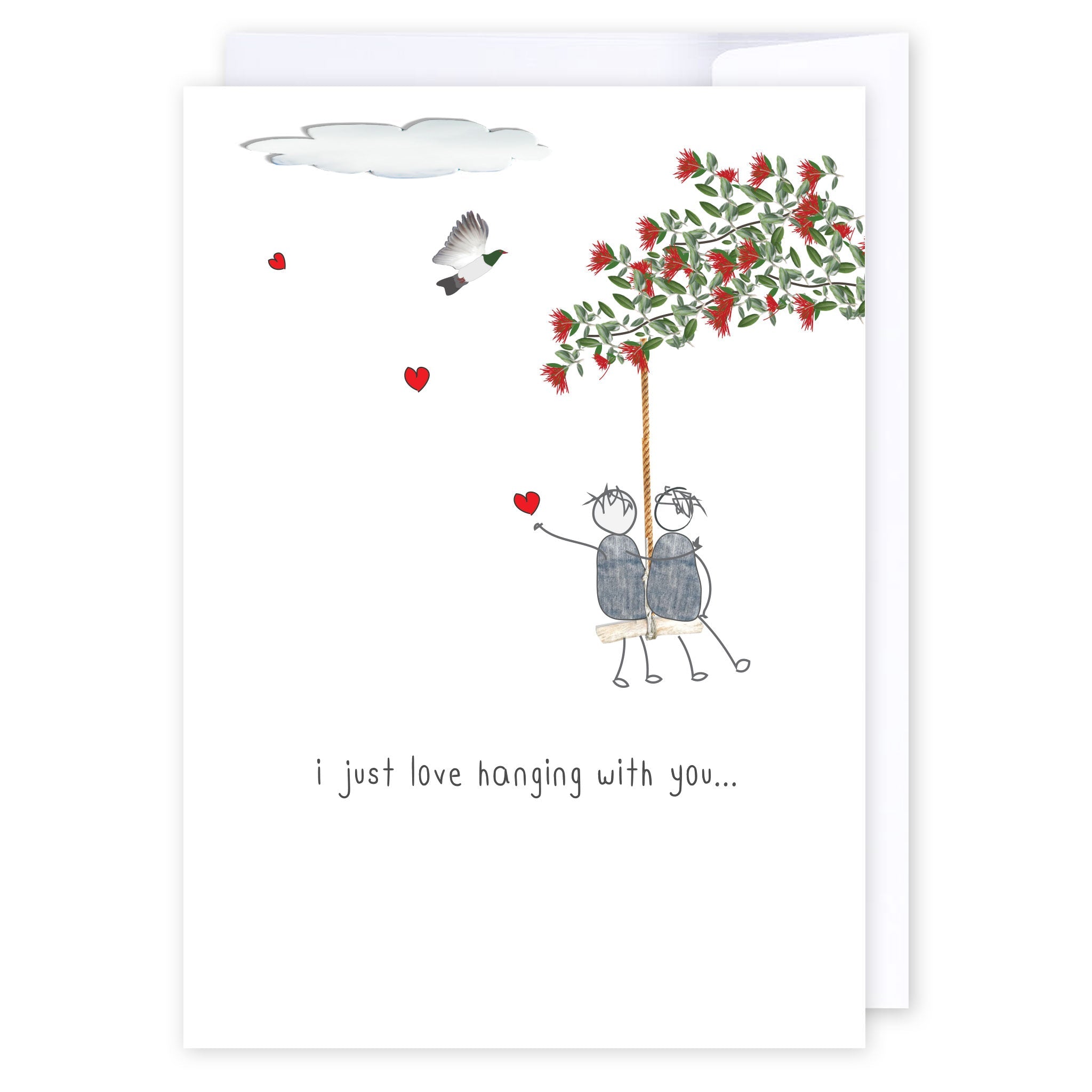 Hanging with you: NZ Made Greeting Card, Clearance, Kiwiana, Love by Icandy Design Ltd