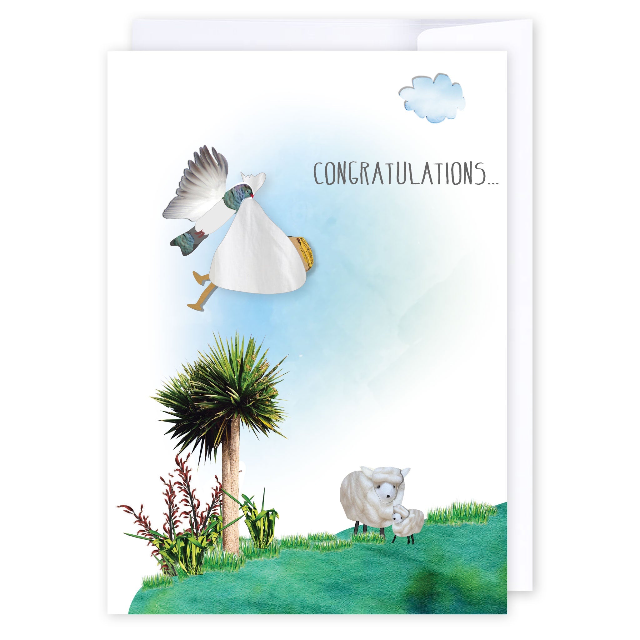 Kererū Stork: NZ Made Greeting Card, Baby, Kiwiana, by Icandy Design Ltd