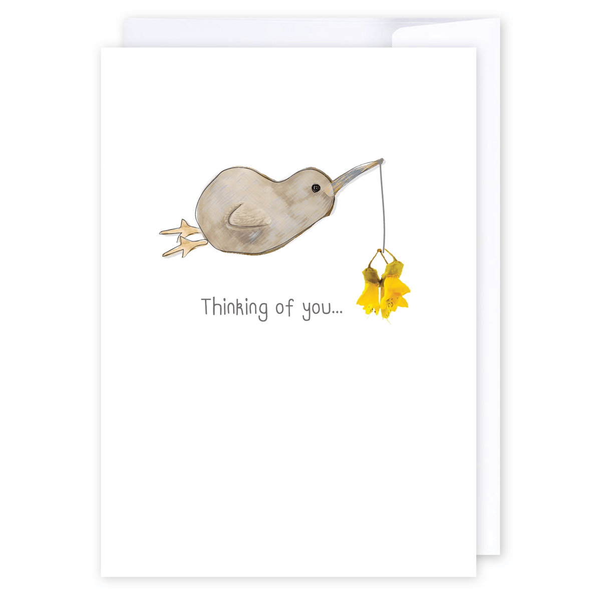 Kiwi with Kowhai: NZ Made Greeting Card, Appreciation, Jandal & Ink, Kiwiana by iCandy Publishing