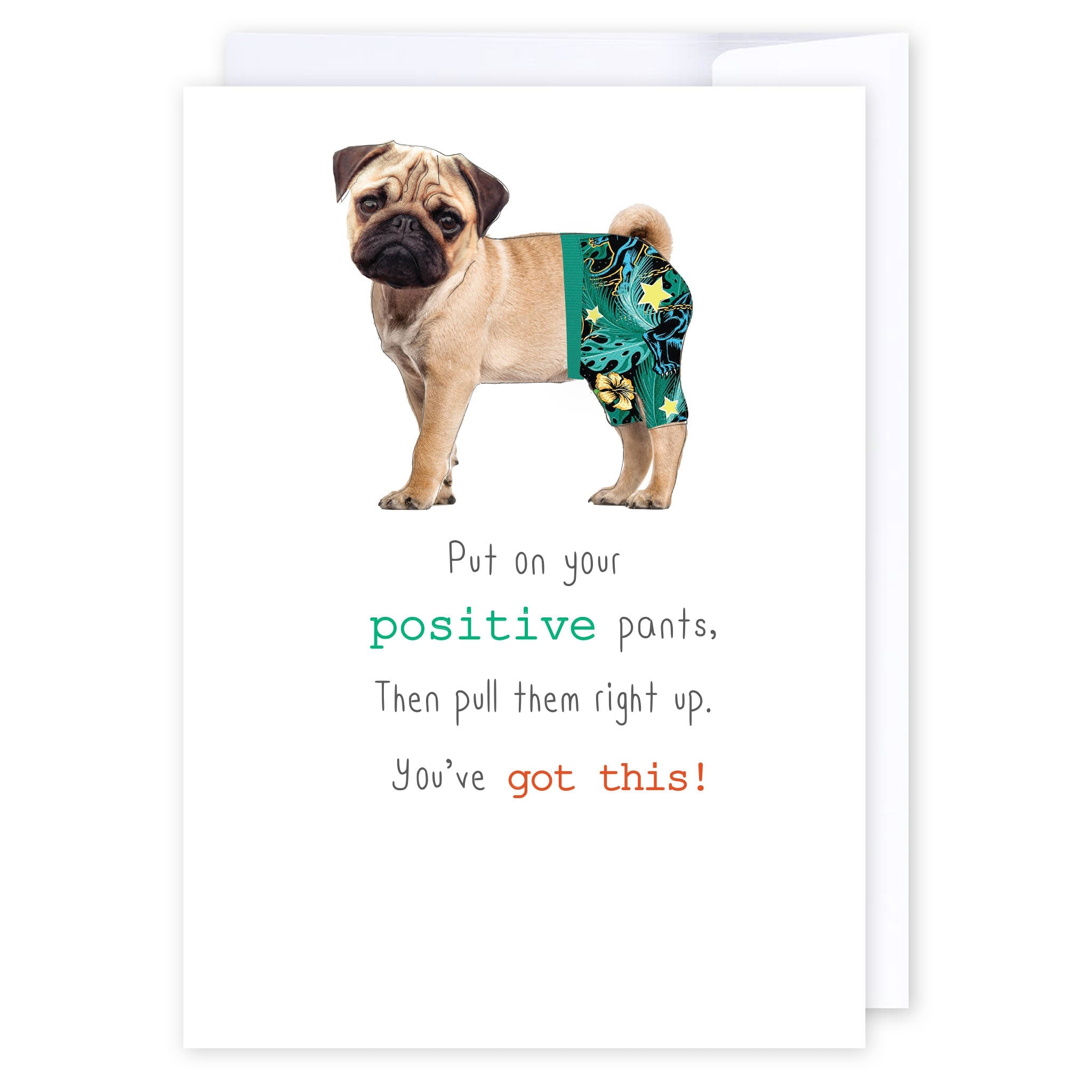 Positive pants: NZ Made Greeting Card, Clearance, Fun, Inspiration by Icandy Design Ltd