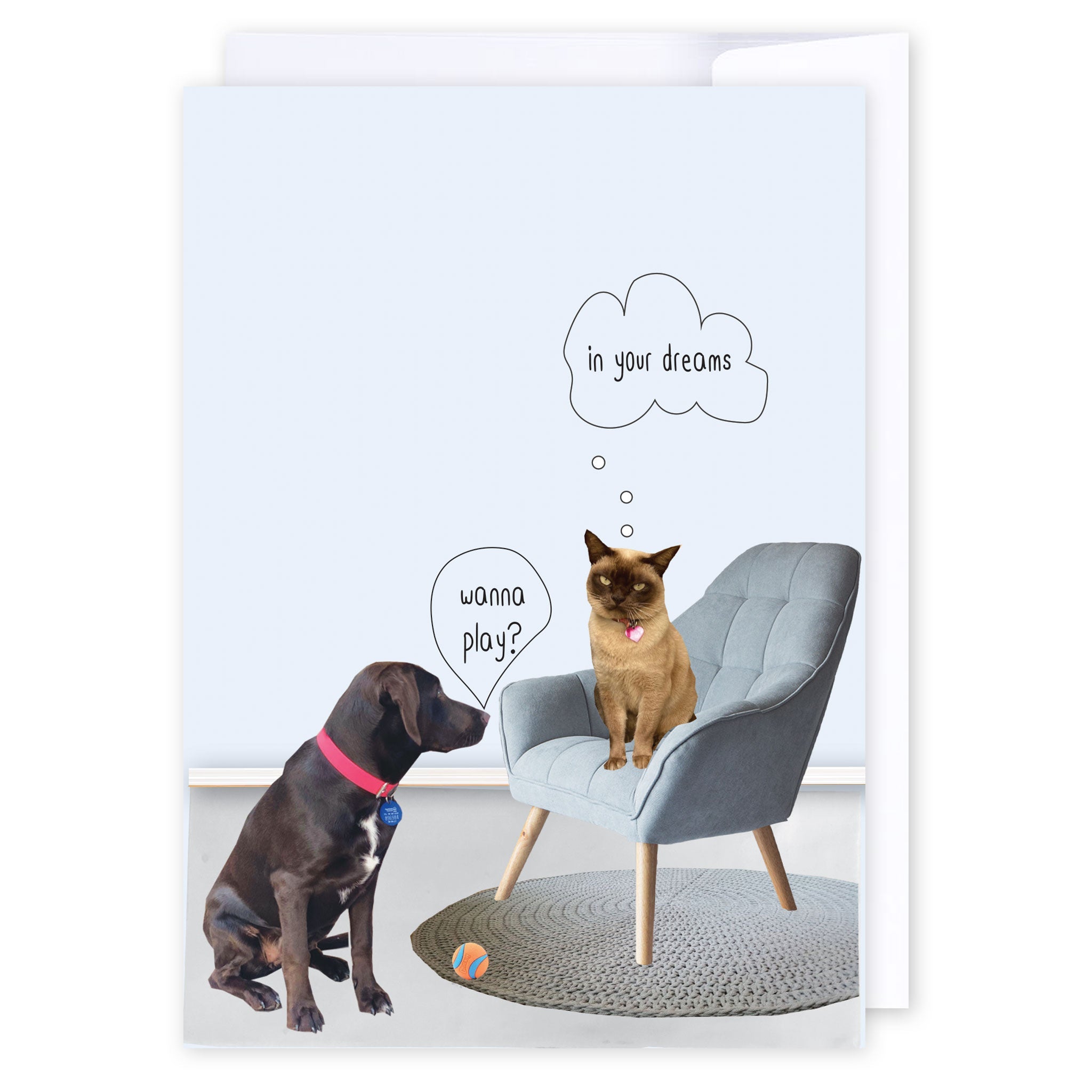 Wanna play?: NZ Made Greeting Card, Cats & Dogs, Clearance, Fun by Icandy Design Ltd