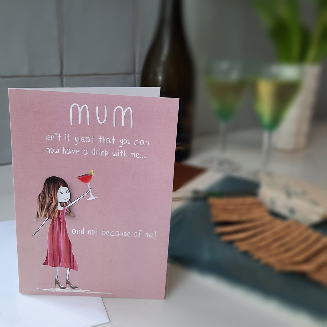 Drink With Me: NZ Made Greeting Card, Clearance, Mums, by Icandy Design Ltd