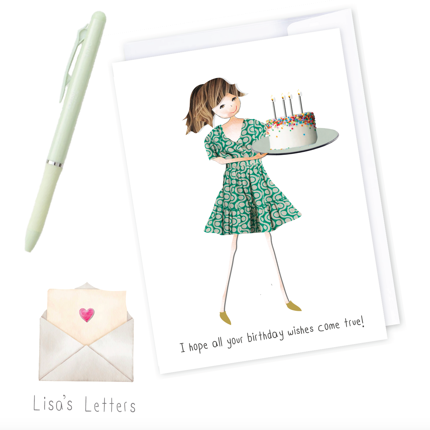 Lisa's Letters Banner image showing greeting cards and pen by icandy publishing