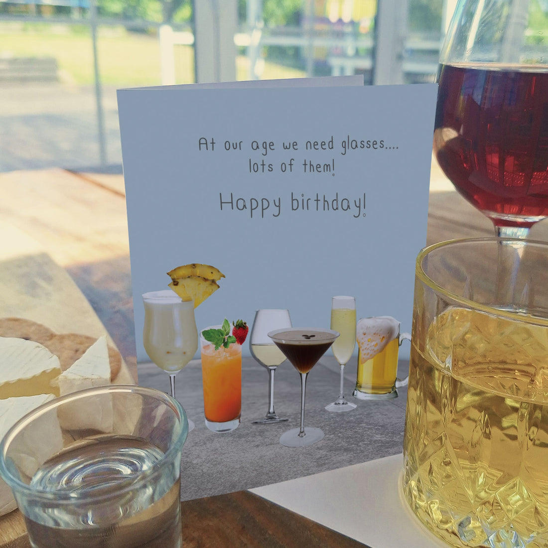 At our age we need glasses: NZ Made Greeting Card, Best sellers, Birthday, Oldies by Icandy Design Ltd