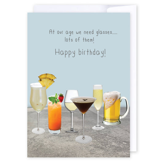 At our age we need glasses: NZ Made Greeting Card, Best sellers, Birthday, Lisa's letters by iCandy Publishing