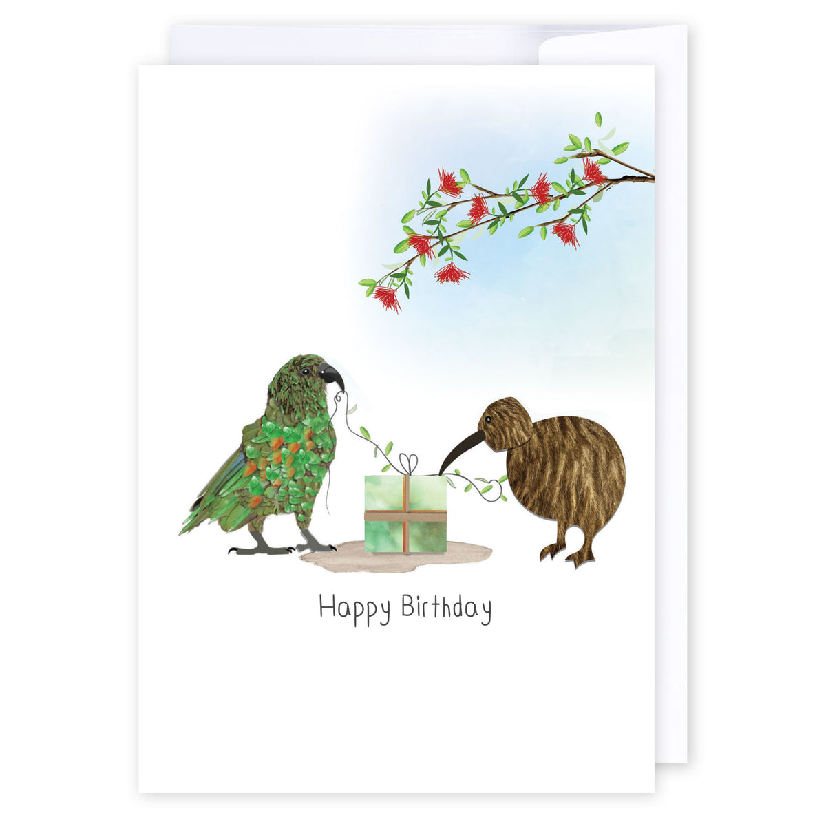 Birthday Kea & Kiwi: NZ Made Greeting Card, Birthday, Jandal & Ink, Kiwiana by iCandy Publishing