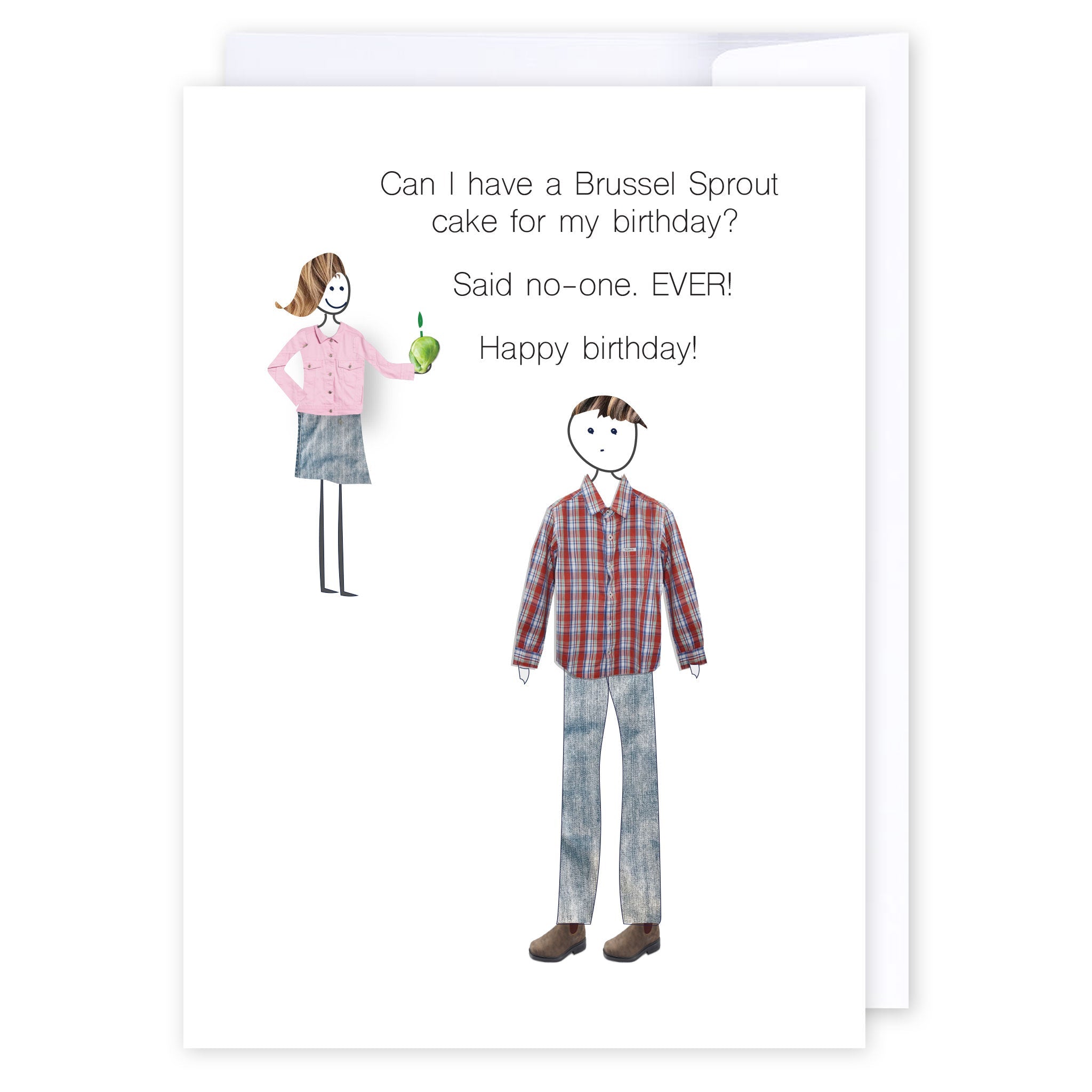 Brussel sprout cake: NZ Made Greeting Card, Birthday, Clearance, by Icandy Design Ltd