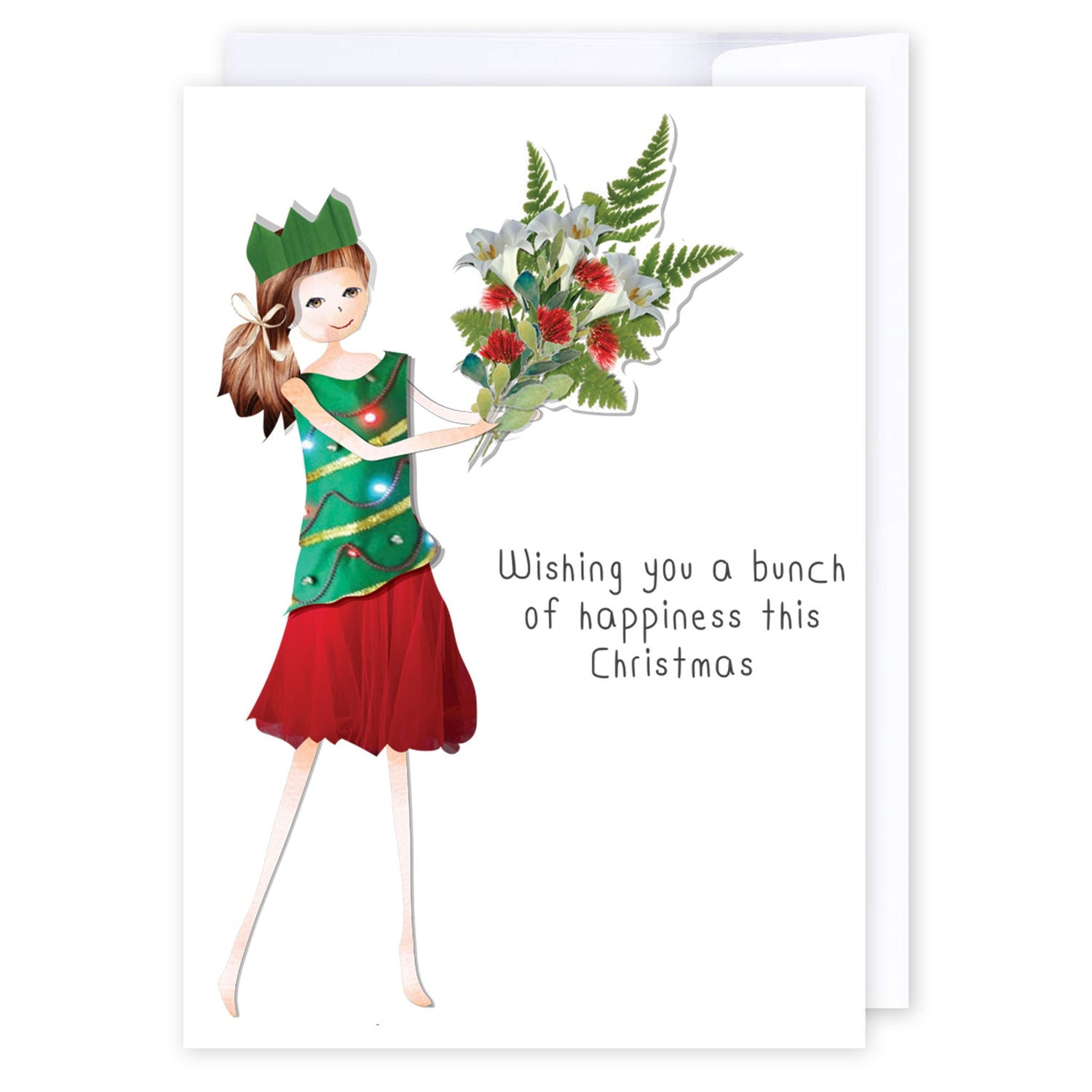 Bunch Of Happiness This Christmas: NZ Made Greeting Card, Christmas, Kiwiana, by Icandy Design Ltd