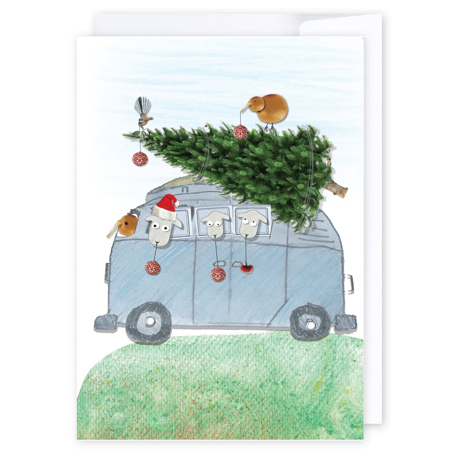 Combi Van Tree: NZ Made Greeting Card, Christmas, Jandal &amp; Ink, New by iCandy Publishing