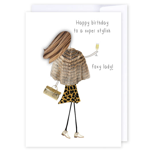 Foxy lady animal print: NZ Made Greeting Card, Birthday, For Her, Lisa's letters by iCandy Publishing