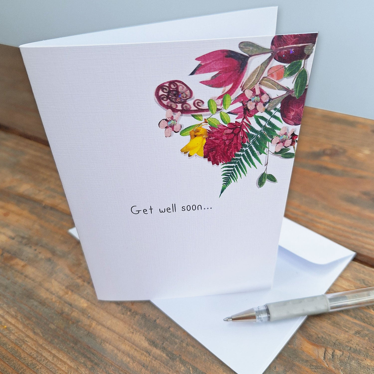 Get well soon flowers: NZ Made Greeting Card, Get Well, Kiwiana, New by Icandy Design Ltd