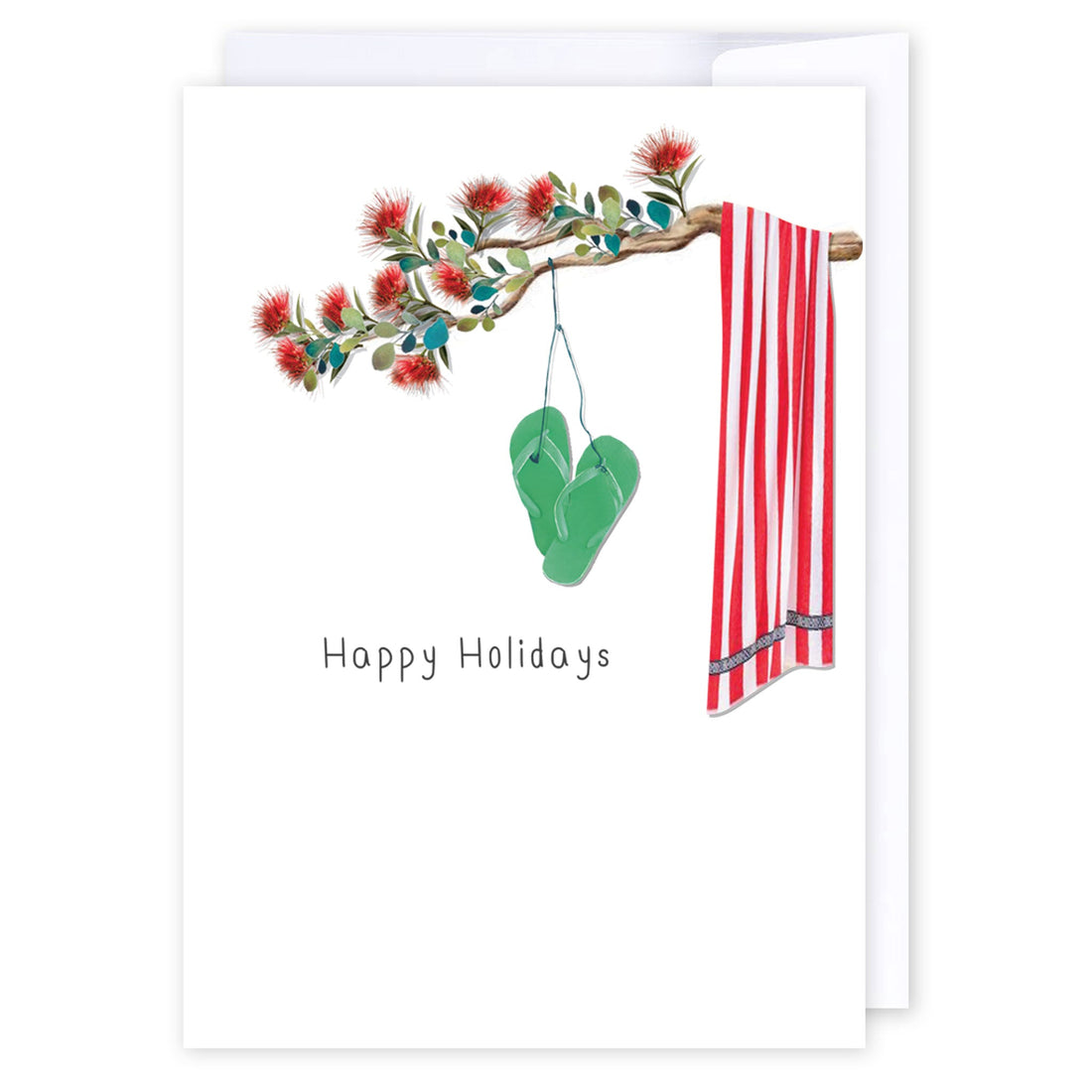 Happy Holidays Jandals: NZ Made Greeting Card, Christmas, Kiwiana, by Icandy Design Ltd
