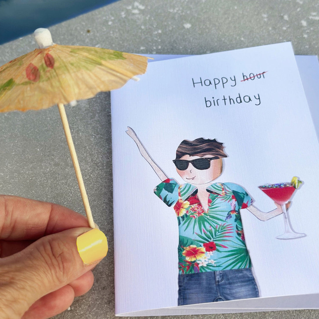 Happy Hour: NZ Made Greeting Card, Birthday, For Him, Fun by Icandy Design Ltd
