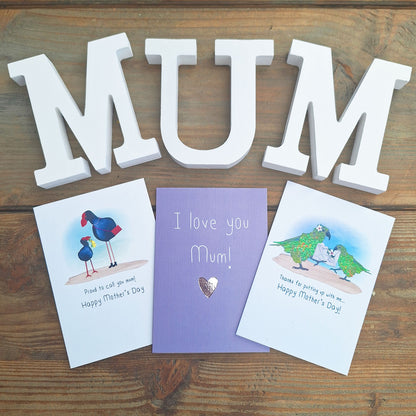 I love you mum purple: NZ Made Greeting Card, Birthday, Mums, New by Icandy Design Ltd