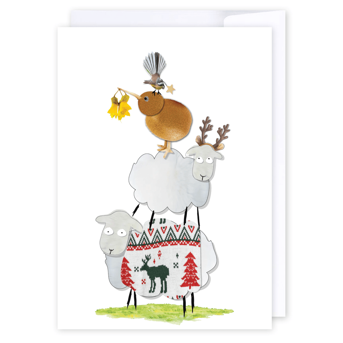 Kiwi Animal Tree: NZ Made Greeting Card, Christmas, Jandal &amp; Ink, New by iCandy Publishing