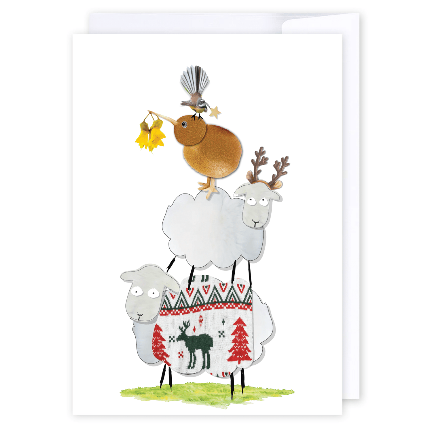 Kiwi Animal Tree: NZ Made Greeting Card, Christmas, Jandal &amp; Ink, New by iCandy Publishing