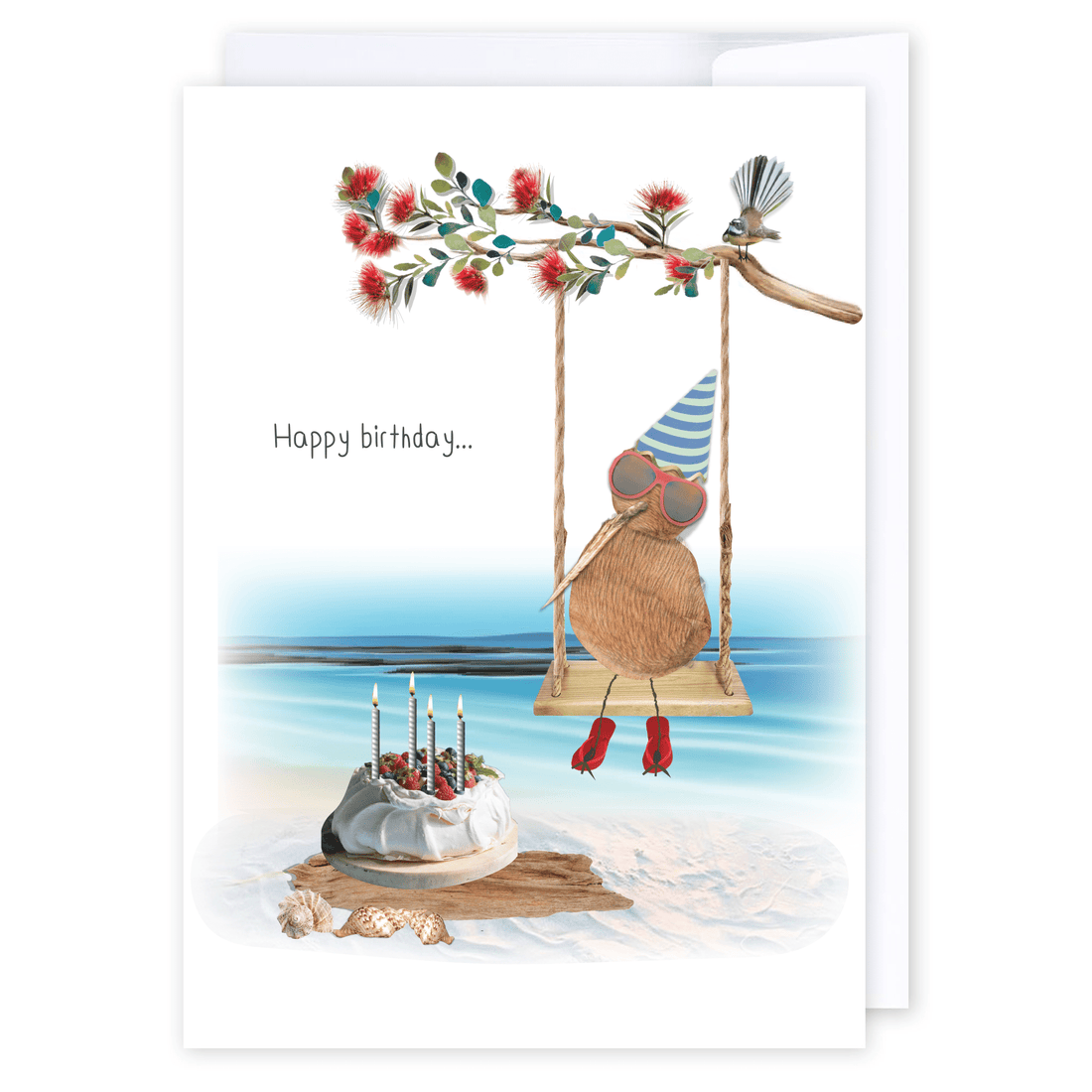 Kiwi Beach Birthday: NZ Made Greeting Card, Birthday, Jandal &amp; Ink, Kiwiana by iCandy Publishing