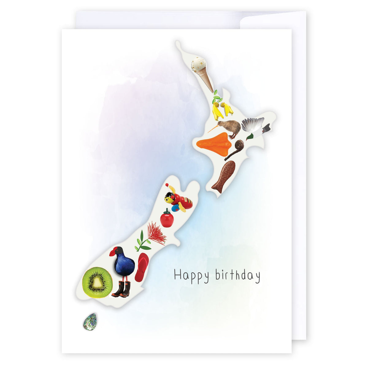 Kiwiana birthday map: NZ Made Greeting Card, Birthday, Jandal & Ink, Kiwiana by iCandy Publishing