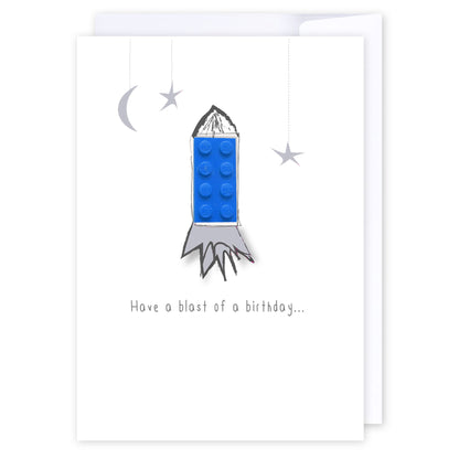 Lego rocket: NZ Made Greeting Card, Best sellers, Birthday, For Kids by Icandy Design Ltd