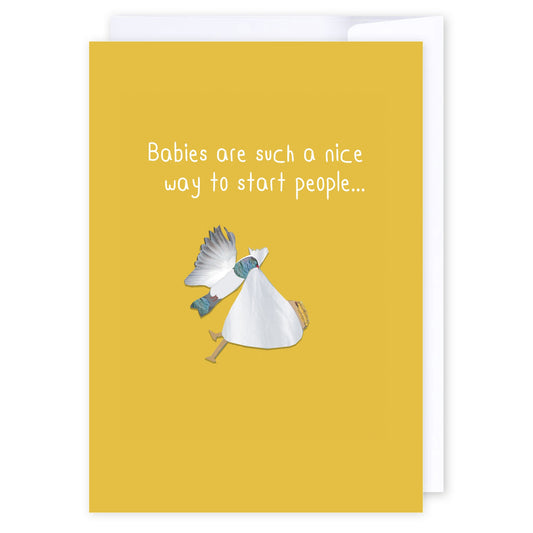 Nice way to start people: NZ Made Greeting Card, Baby, Jandal & Ink, Kiwiana by iCandy Publishing