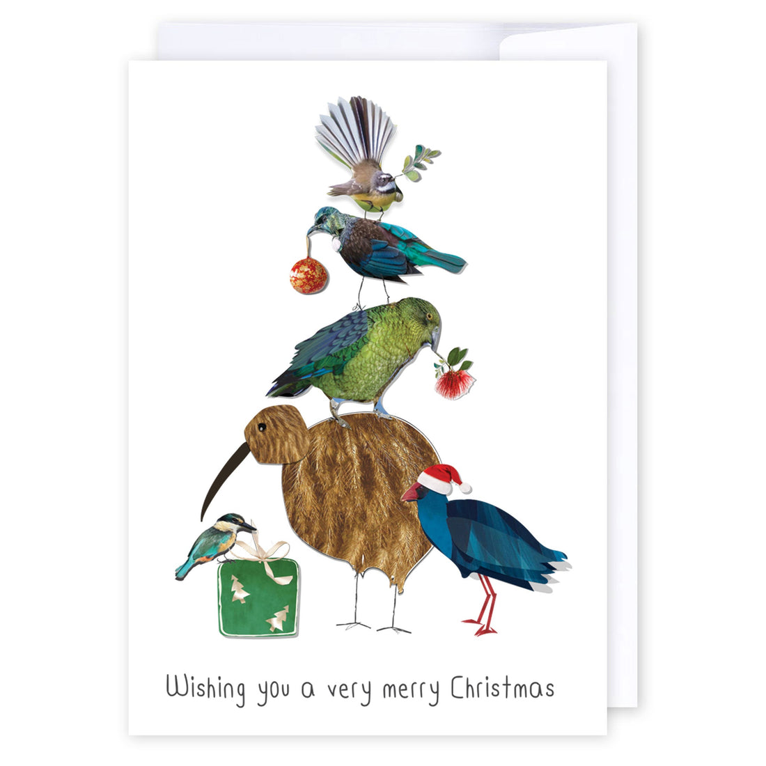 NZ Birds Christmas Tree: NZ Made Greeting Card, Christmas, Kiwiana, by Icandy Design Ltd