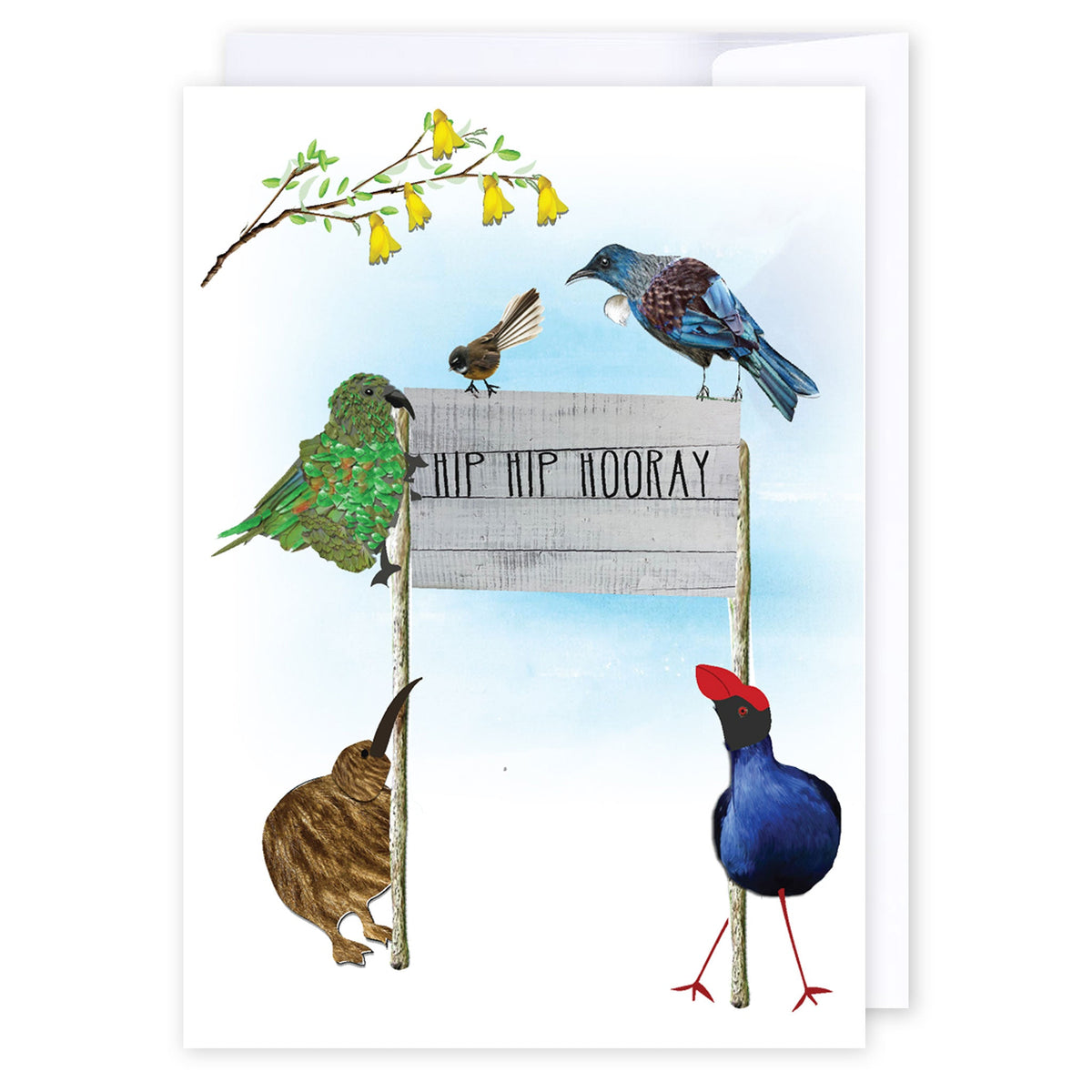 NZ hip hip hooray birds: NZ Made Greeting Card, Birthday, Jandal & Ink, Kiwiana by iCandy Publishing