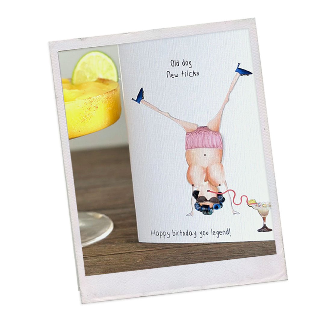 Old dog, new tricks legend: NZ Made Greeting Card, Birthday, Fun, New by Icandy Design Ltd