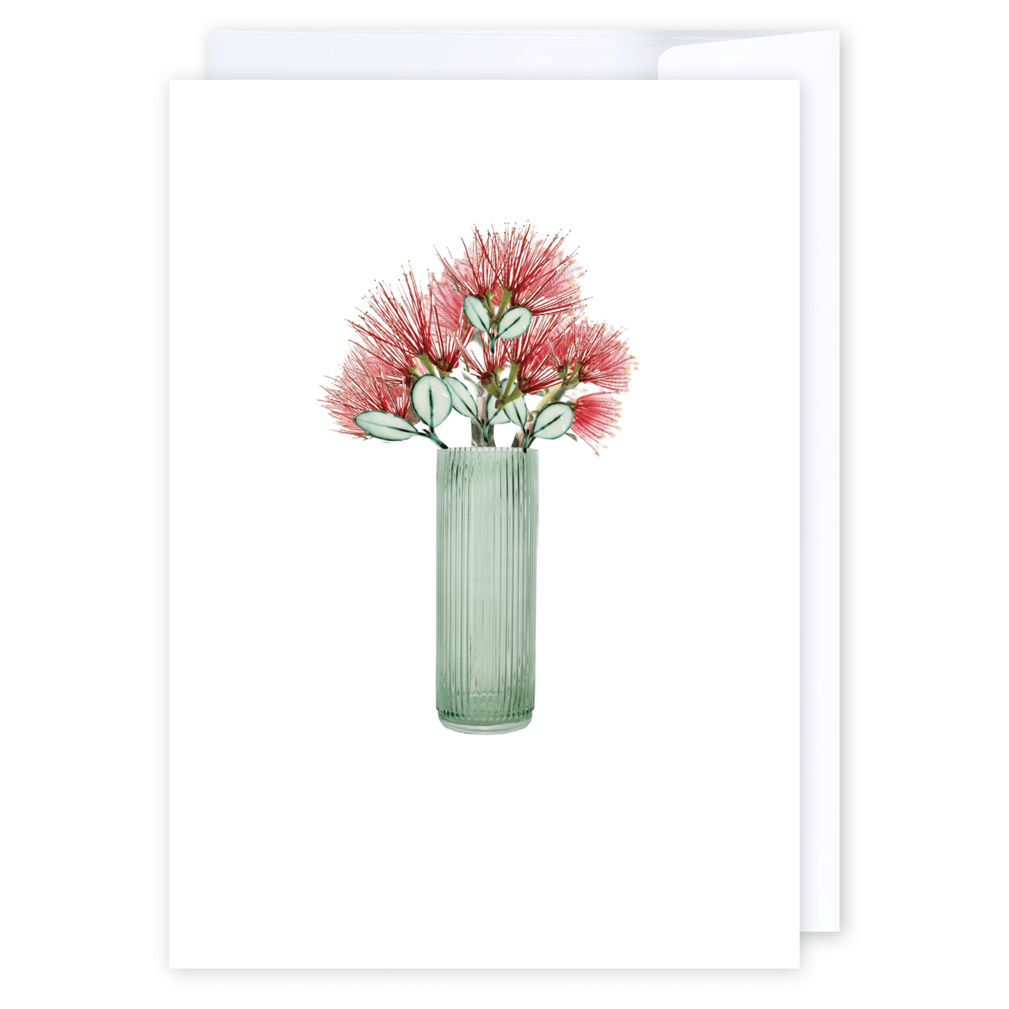 Pohutukawa in vase: NZ Made Greeting Card, Appreciation, Jandal &amp; Ink, Kiwiana by iCandy Publishing