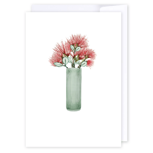 Pohutukawa in vase: NZ Made Greeting Card, Appreciation, Jandal & Ink, Kiwiana by iCandy Publishing