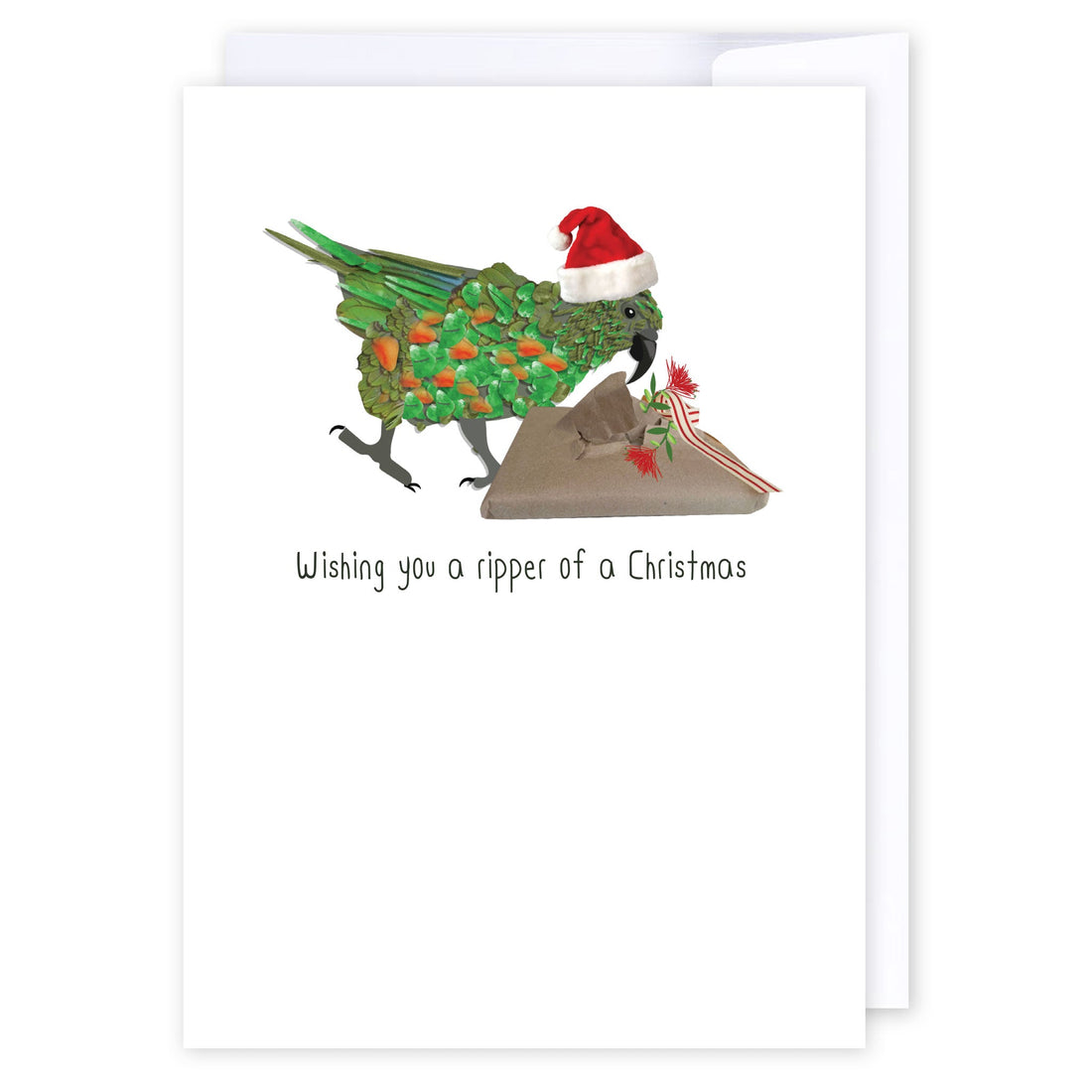 Ripper Of A Kea Christmas: NZ Made Greeting Card, Christmas, Kiwiana, by Icandy Design Ltd