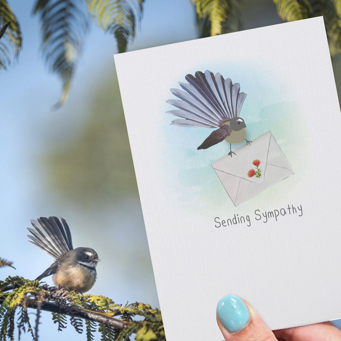 Sending Sympathy Fantail: NZ Made Greeting Card, Kiwiana, New, Sympathy by Icandy Design Ltd