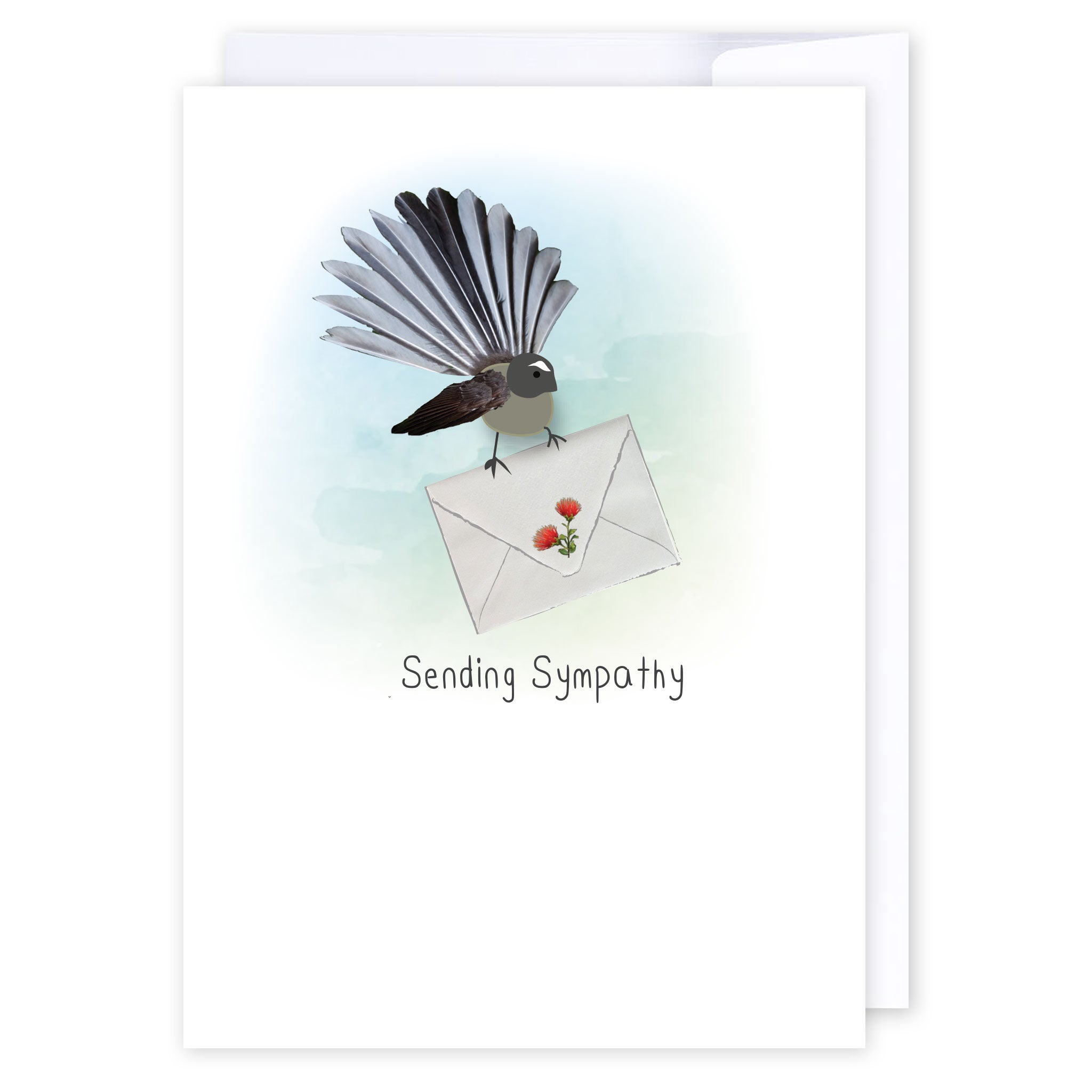 Sending Sympathy Fantail: NZ Made Greeting Card, Jandal &amp; Ink, Kiwiana, New by iCandy Publishing