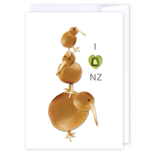 Stack of kiwis: NZ Made Greeting Card, Appreciation, Jandal & Ink, Kiwiana by iCandy Publishing