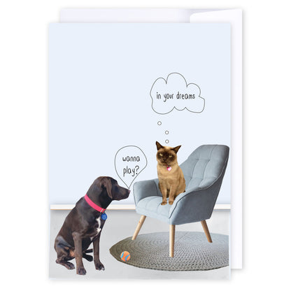 Wanna play?: NZ Made Greeting Card, Cats &amp; Dogs, Clearance, Fun by Icandy Design Ltd