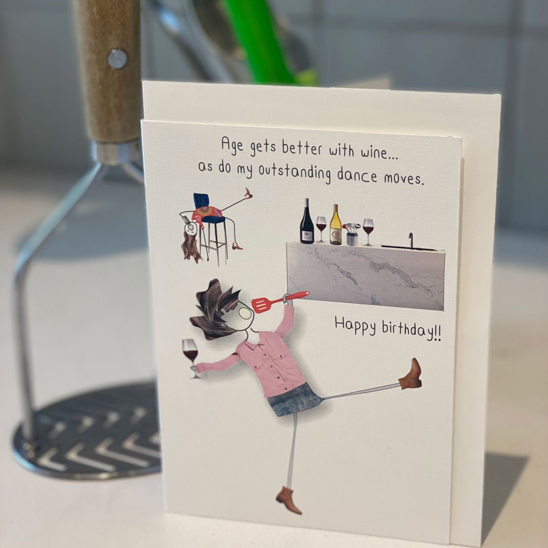 Age gets better with wine: NZ Made Greeting Card, Birthday, Clearance, by Icandy Design Ltd