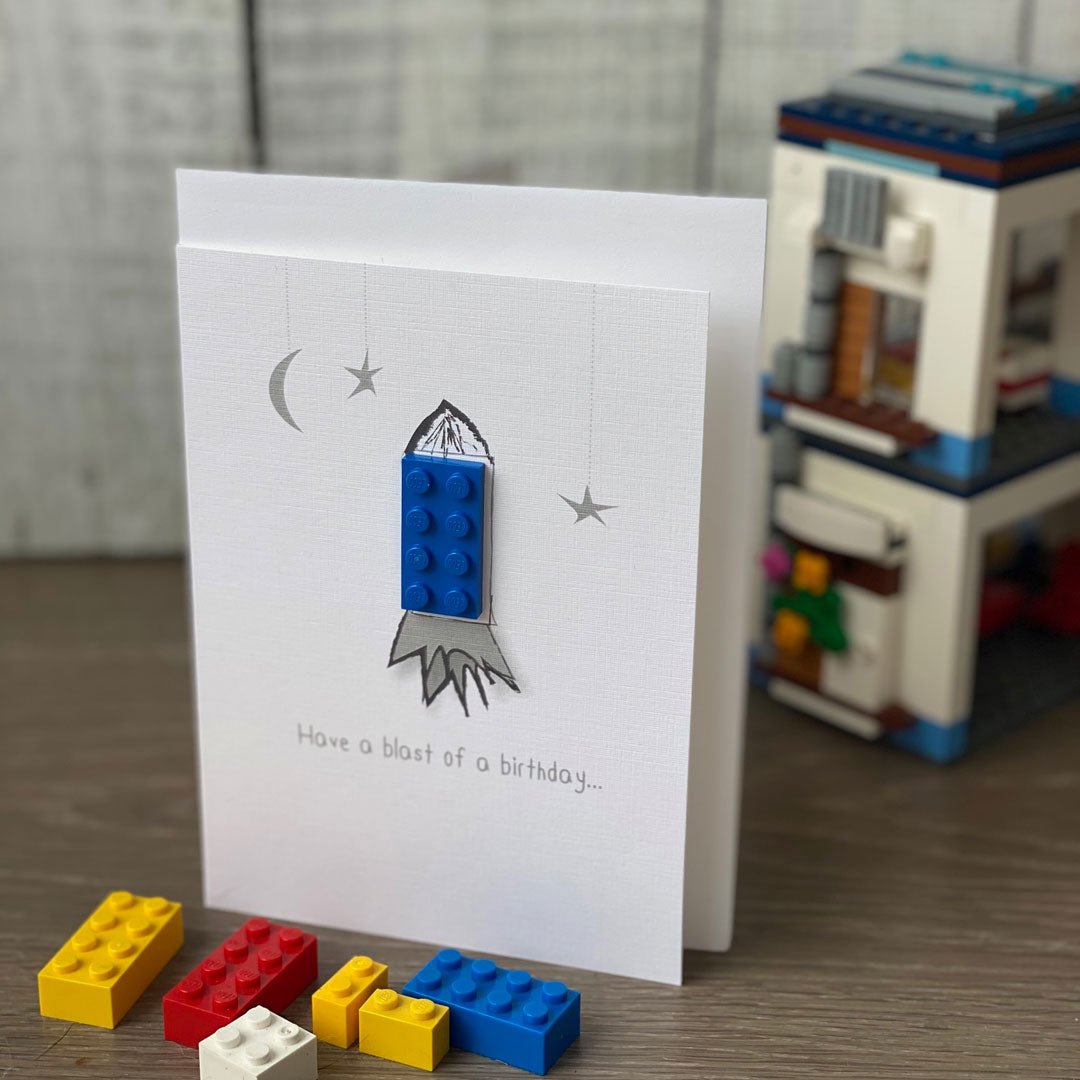 Lego rocket: NZ Made Greeting Card, Best sellers, Birthday, For Kids by Icandy Design Ltd